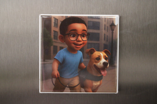 child with service dog magnet autism awareness