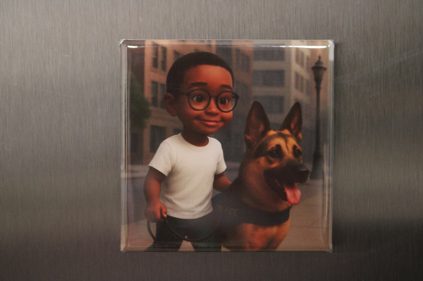inclusive kids magnet with service dog illustration