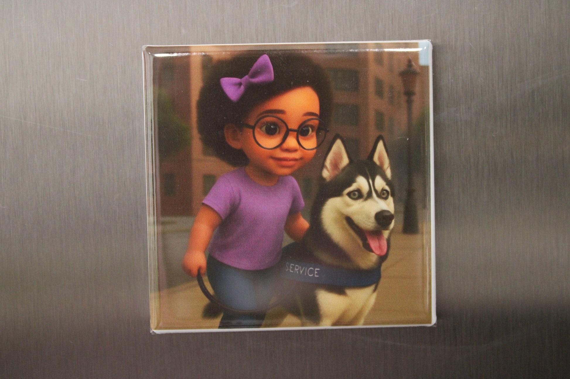 inclusive kids magnet with service dog illustration