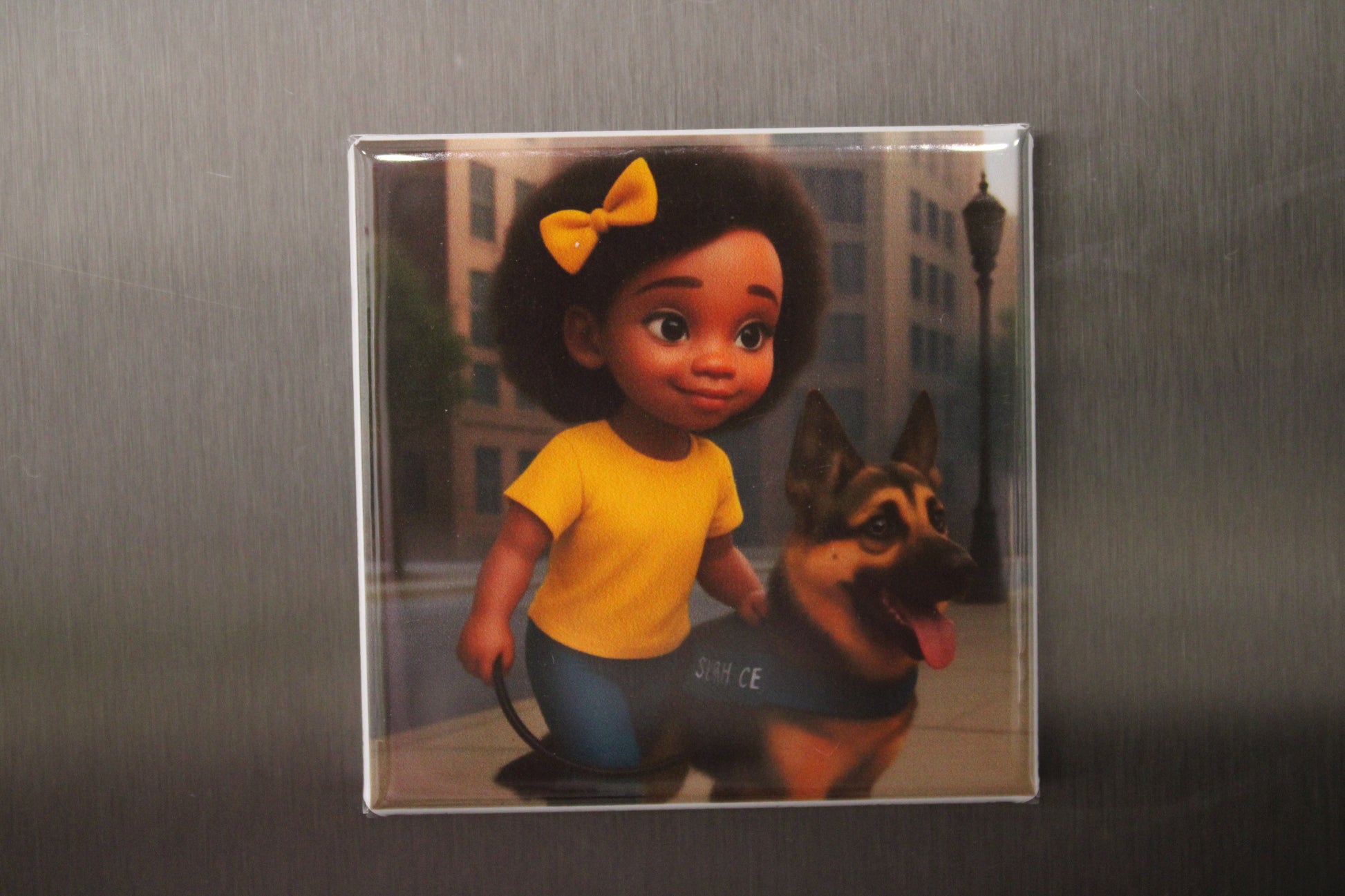 child with service dog magnet autism awareness