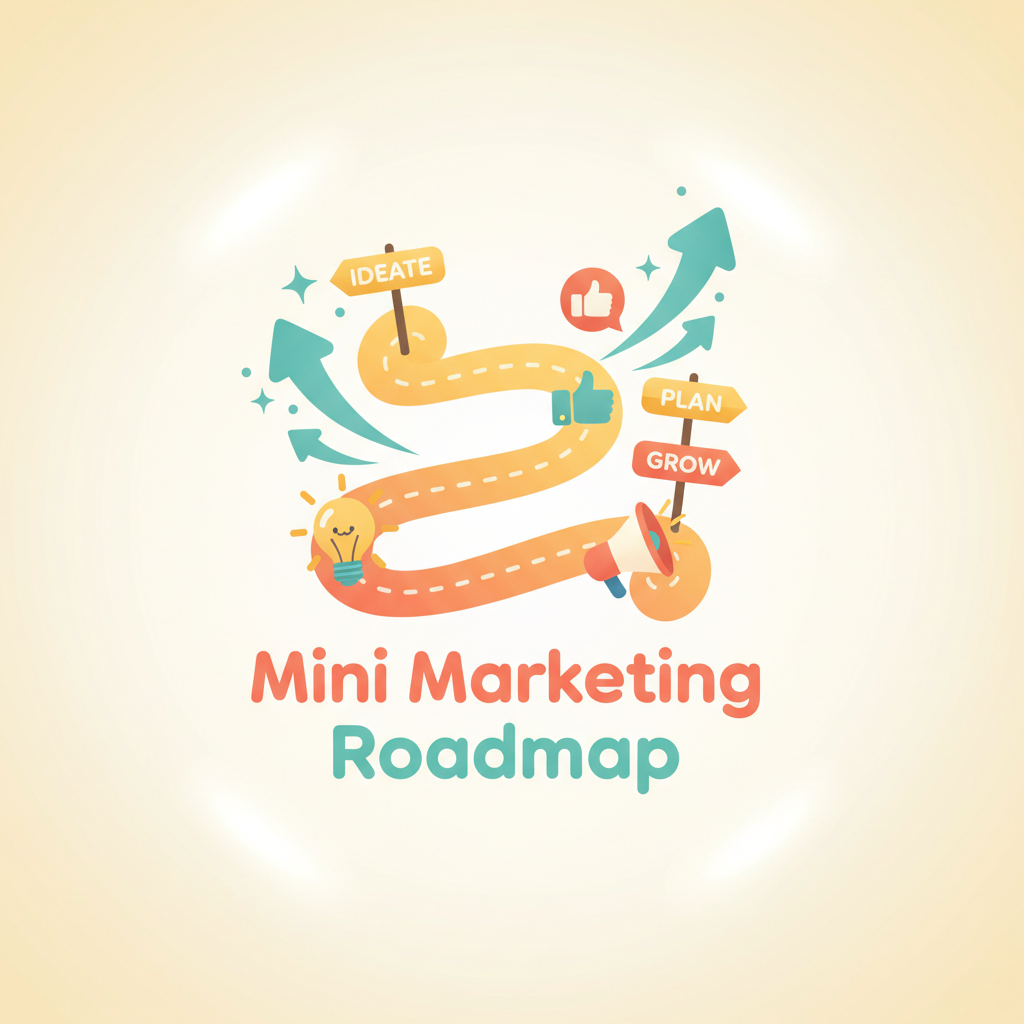 Mini Marketing Roadmap with colorful arrows and icons on a gradient background